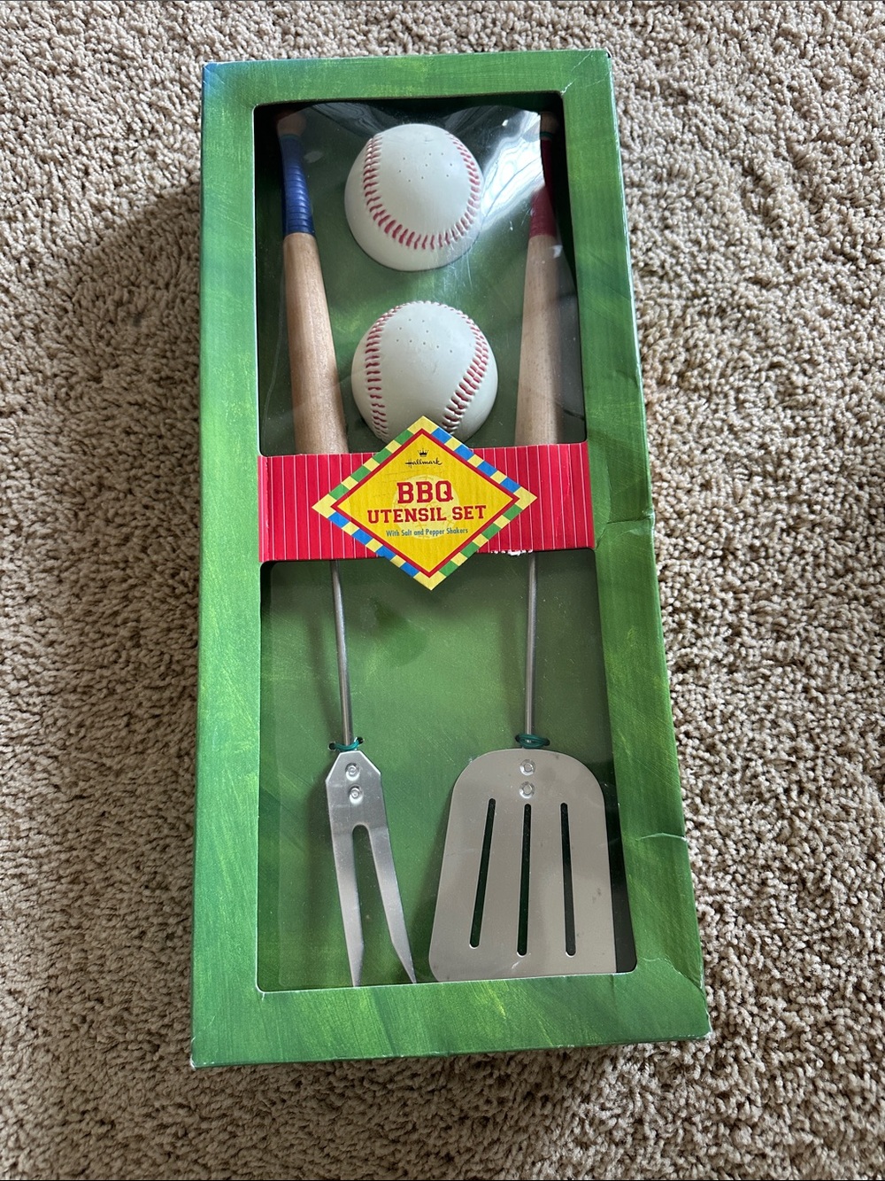 BBQ Utensil Set with salt and pepper shakers baseball theme